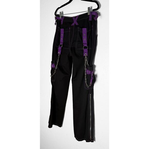 Tripp NYC Women's Y2K Streetwear Rave Bondage Black Purple Cargo Jeans Chains 5 - Picture 6 of 16